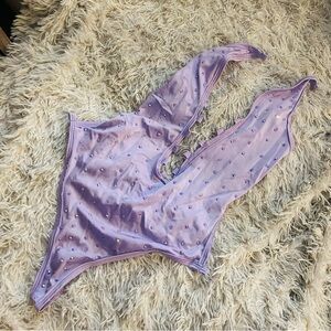 Lavender Purple Rhinestone Bodysuit